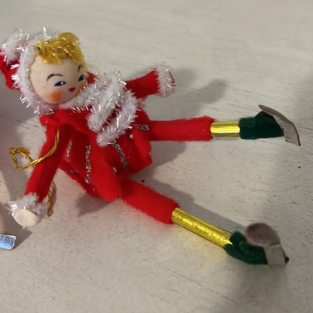 Lot vintage MCM Japan pixie elves Christmas pipe cleaner ornaments - Picture 5 of 10